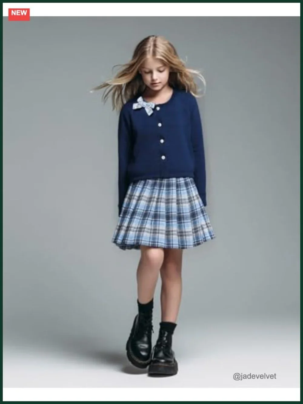 Girls Preppy Plaid Dress, Cardigan & Bow Set - 3-Piece